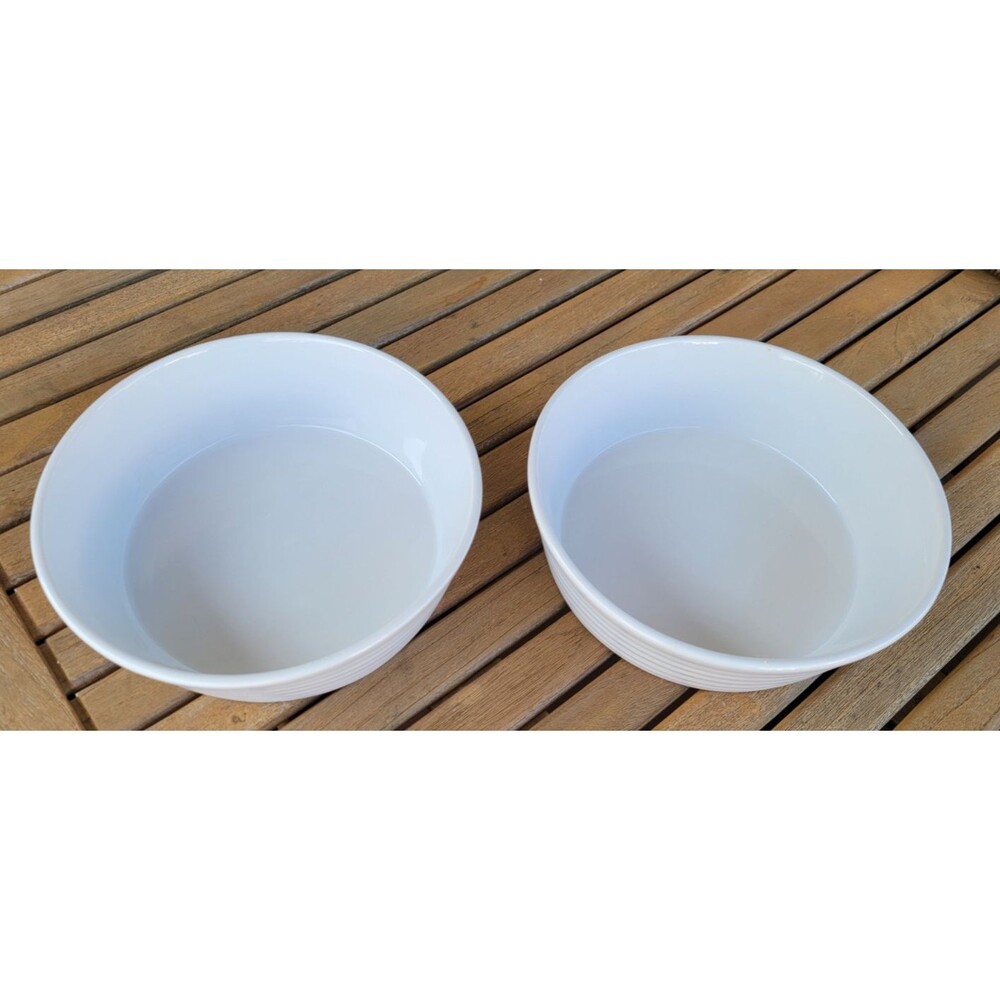 Nantucket White Ribbed Oven Proof 7.5in Ceramic Bowl- Set of 2